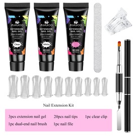 Poly Extension Gel Nail Kit, Clear White Pink Builder Nail Starter Kit with Dual Nail Forms, Nail Clips for Poly Gel, Home Manicure Set