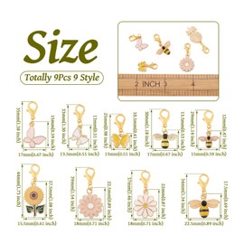Spritewelry 9pcs Butterfly Bee Daisy Stitch Marker Set for Knitting Crochet, Alloy Enamel Charms with Lobster Clasp Locking