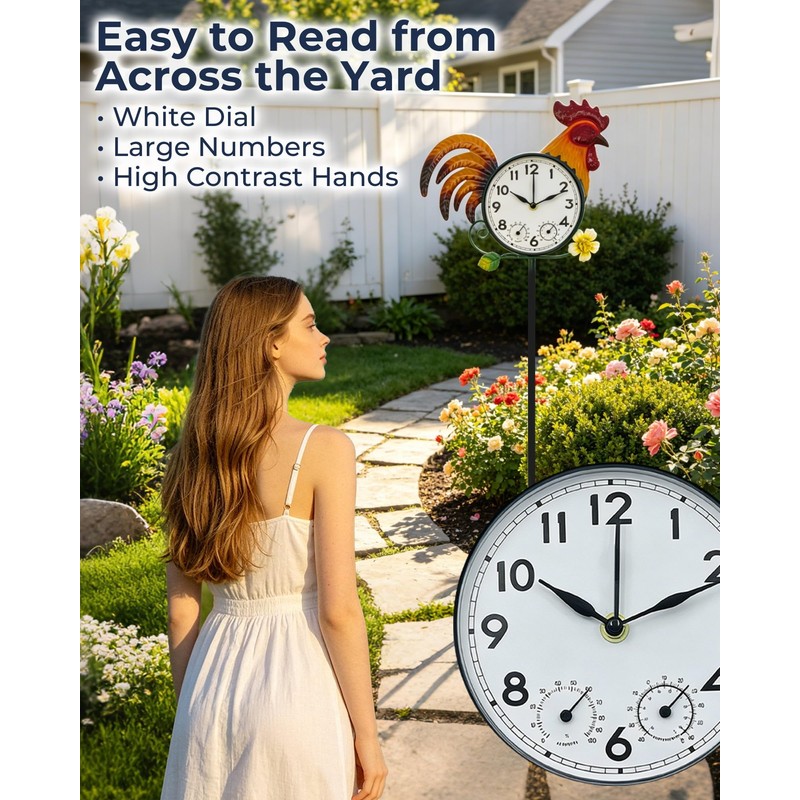 Rooster Outdoor Clock with Thermometer & Hygrometer