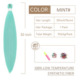 ShowJarlly Braids Extensions, 30 Inch (76 cm) Pre-Stretched Braiding Hair, 1 Pack/Lot Braid Extensions, Synthetic Hair for Braiding, Professional Soft Synthetic Jumbo Braids Hair (30 Inches, Mint #)