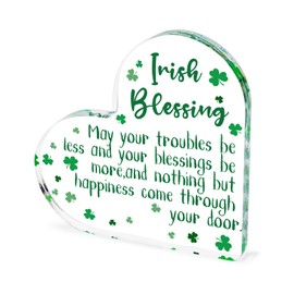 St. Patrick's Day Decorations Irish Blessing Shamrocks Heart Acrylic Plaque Seasonal Holiday Happy St. Patrick's Day Gifts for Women Sign Home Table Desk Mantle Shelf Decor