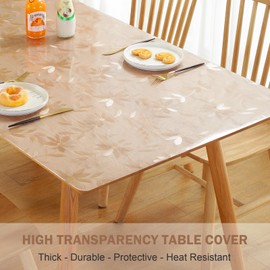 LovePads 1.5mm Thick 40 x 78 Inches Floral Table Protector, Plastic Cover, Frosted PVC Pad Mat for Dining Room, Kitchen Wooden Table
