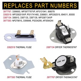 3387134 High-Limit Thermostat 3392519 Dryer Thermal Fuse 3977393 Cut-off Switch 3977767 Cycling Thermostat by Seentech, Compatible with whirlpool kenmore may-tag Replaces: 3399693 PS345113 AP6008325