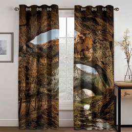 ANAZOZ Curtain Eyelets,2 x 42W x 54H IN,Curtains Bedroom Windows Blackout 2 Panel Sets Cave Scenery Bedroom Curtain Brown