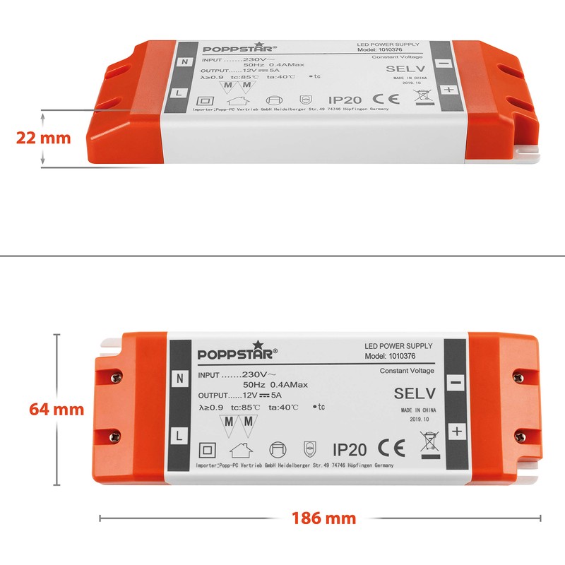 Poppstar LED Transformer 230 V AC / 12 V DC