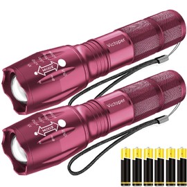 Victoper LED Flashlight 2 Pack Pink, Bright High Lumens Tactical Flashlights High Lumens with 5 Modes, Waterproof Zoomable Flash Light for Outdoor, Gifts for Father's Day Camping Essentials Gear
