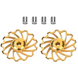 VGEBY1 Bicycle Front Derailleur Pulley, Pack of 2 Golden 11 t / 13 t Bicycle Guide Pulley Ceramic Bearing Rear Pulley Jockey Wheel with Hole Adapter for Mountain Bike Road Bike