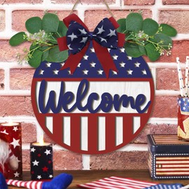 Celestdeco 3D 4th of July Door Sign,Patriotic Door Wreath,Fourth of July Outdoor Decoration, Independence Day Wreath Welcome Sign,American Flag Star Wall Decor,Memorial Day Decor for Home Porch Yard