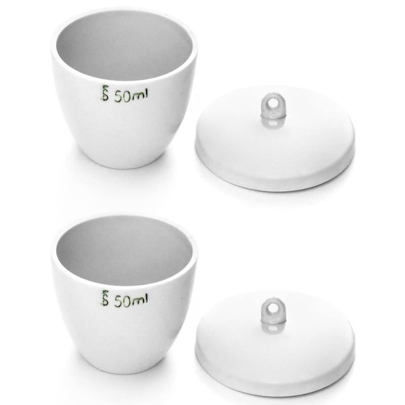 QWORK Lab Porcelain Crucible with Lid, 2 Pack, 50ml Capacity,
