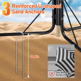 Beach Umbrella Stand, Portable Umbrella Tripod Stand for Travel with 3 Windproof Sand Anchors, Free Standing Umbrella Base for Patio Outside Garden Pool, Adjustable Knob Fit Most Beach Umbrella