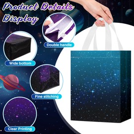 Locmeo 36 Pcs Starry Sky Party Favor Bags with Handles Reusable Non Woven Starry Galaxy Theme Goodie Bags Retro Candy Treat Gift Bag for Girl and Boy Birthday Baby Shower Party, 8 x 4 x 10 Inch