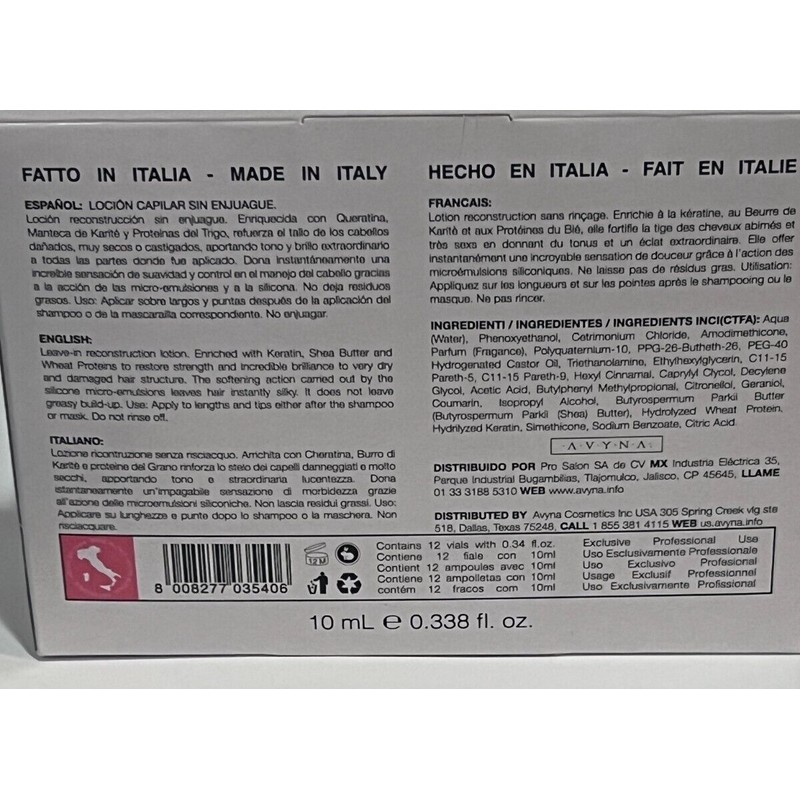 AVYNA KERATIN LEAVE-IN RECONSTRUCTION LOTION 12 VIALS MADE IN ITALY