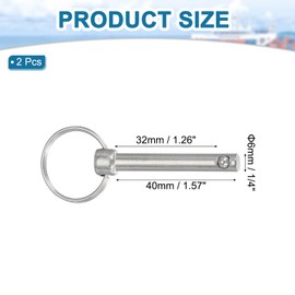 MECCANIXITY Quick Release Pins, Dia 1/4"(6mm) Usable Length 1.26"(32mm) Total Length 2.64"(67mm) Bimini Top Pin Marine Hardware Carbon Steel for Boat Accessories, Pack of 2