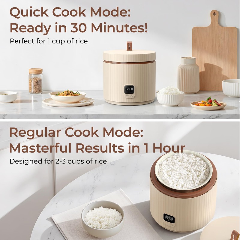 TOKIT Rice Cooker Small 3 Cup Uncooked /6 Cup Cooked,