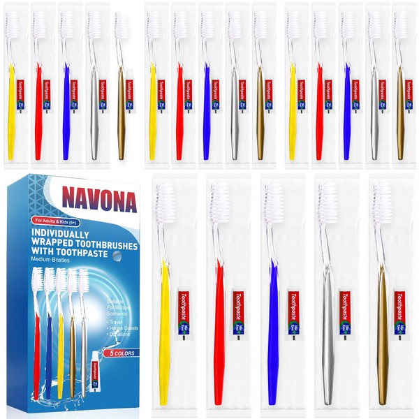 Navona 28 PCS Disposable Toothbrush with Toothpaste Bulk, Travel Toothpaste,