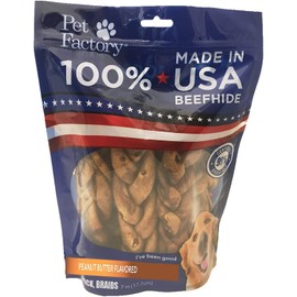 Pet Factory Pet Factory 100% Made in USA Beefhide 7" Braided Sticks Dog Chew Treats - Peanut Butter Flavor, 6 Count/1 Pack