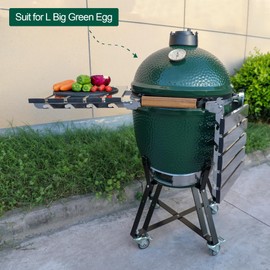 Quantfire Stainless Steel Folding Side Shelves, Pair of 2, Fit for Large Big Green Egg Grill, 50% More Cooking Area Foldable Grill Table Accessories with Hardware