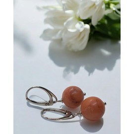 Earrings 925 Silver with Hanging Stone Crystal Pendant Round 12 mm Gemstone Earrings Women's Jewellery Silver Hypoallergenic Jewellery Gift for Women, Sterling Silver Stone Gemstone, Aventurine