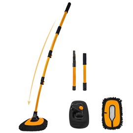HASTHIP® Cepillo de Limpieza para Auto, con Mango Extensible y Curvado, 2 Cabezas de Microfibra Lavables, Ideal para Techo, Ventanas y Carrocería, Mul