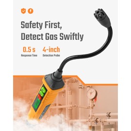 TopTes PT210S Gas Leak Detector, Natural Gas Detector with 4-inch Probe, Propane Leak Detector Locating Combustible Gases Like Natural Gas, Methane for Home, Measures%LEL (Incl. Batteries) - Orange