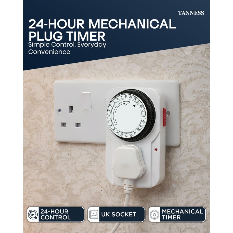 Tanness - 3 Pack Plug-In Timer Switch, 24 Hour Segment