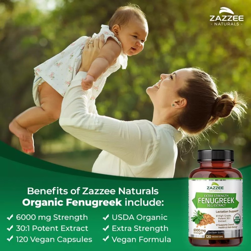 Zazzee USDA Organic Fenugreek 30:1 Extract, 6000 mg Strength, 120