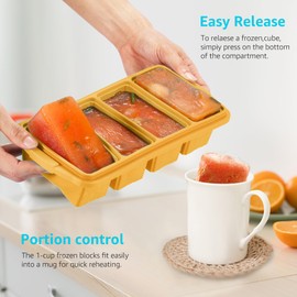 Ztomine Silicone Freezer Tray With Lid - Silicone Freezer Food Molds- Large Ice Cube Tray,Silicone Freezer Container,Freeze & Store Soup, Sauce, Broth,Leftovers - Makes 4 Perfect 1 Cup