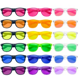 18 Retro Neon Color Sunglasses Clear Jelly Len Bulk Party Favors Glasses Classic Eyewear Birthday Beach Party Unisex