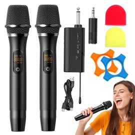 Krissake Rechargeable Wireless Microphones, Professional UHF Dual Microphones with Rechargeable Receiver, for Karaoke, Wedding, DJ, Party & Speech
