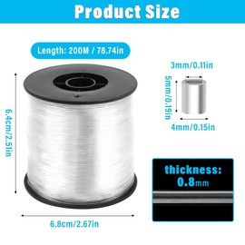 200 m Nylon Thread Clear Tear-Resistant 0.8 mm Polyamide Thread Strong Nylon Wire Transparent Cord for Hanging Ornaments, Fishing, Jewellery Making, Sewing Thread Transparent