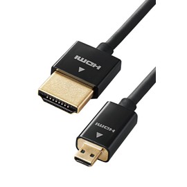 Elecom DGW-HD14SSU20BK Micro HDMI Cable, 6.6 ft (2 m), Supports 4K x 2K, Super Slim, Black