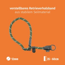 Floxik Retriever Collar Green Robust Dressage Collar with Pull Stop for Medium and Large Dogs, Neck Circumference 30-60 cm, Diameter 1.2 cm