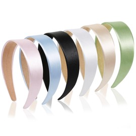 WOVOWOVO Satin Headbands for Women Girls 1.2 Inch: Wide Plastic Head Bands for Women Non Slip, Cute Womens Headbands Set DIY Holiday Costume Accessories