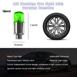 Kewucn 6 PCS LED Tire Valve Lights, Neon Spoke Flash Light Bulb Tire Valve Cap LED Wheel Lights, Waterproof Wheel Tyre Valve Cap Lamp for Bike Motorcycle Truck, Car Accessories (Green)