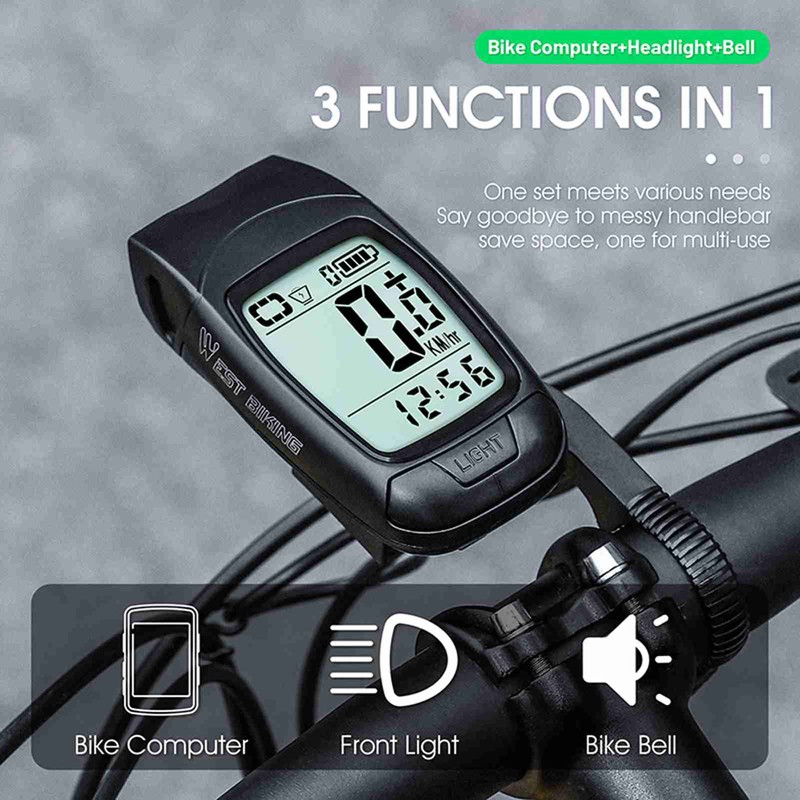 3 in 1 Bike Computer with Headlight Horn IP64 Multifunction