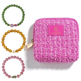 2025 New Travel Jewelry Case – Jewelry Organizer Travel for Rings, Bracelets, & Bangles with Smooth Metal Zipper, Elegant Jewelry Roll for Journey, Crystal Jewelry Storage Pouch, Tweed Hot Pink