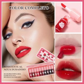 Miniling- Juego de 10 colores de tinte labial, mini lápiz labial líquido aterciopelado con brillo labial hidratante coreano, multiusos L
