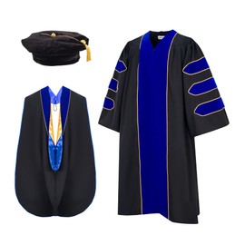 UIALECG Unisex Deluxe Doctoral Graduation Gown, Doctoral Hood and PhD Tam 8 Sided Package