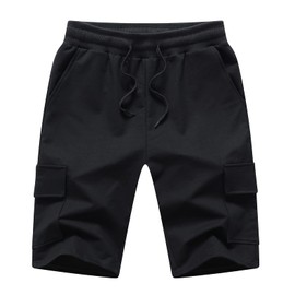 STICKON Mens Shorts Casual Athletic Shorts Summer Jogger Shorts Drawstring Elastic Waist with Pockets（Black1, Medium）