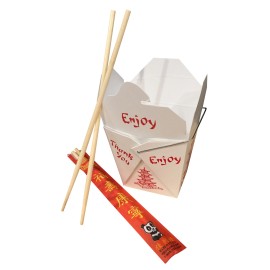 Fold Pak 50 Piece Chinese Take Out Box Set with 25 Bamboo Chopsticks and Handles