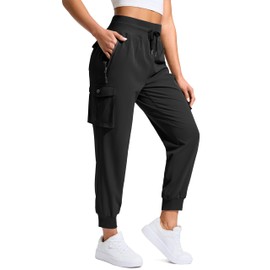 SANTINY Women's Cargo Pants with 6 Pockets Lightweight Quick Dry Travel Hiking Pants Casual Summer Joggers (Black_M)