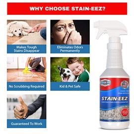 Stain-eez Carpet Cleaner Spray from Clean-eez! Our New Stain Remover Combines Pro-Biotics & Enzyme cleaner to Completely Break Down New & Old Stains & Odors. Best Pet Carpet Cleaner