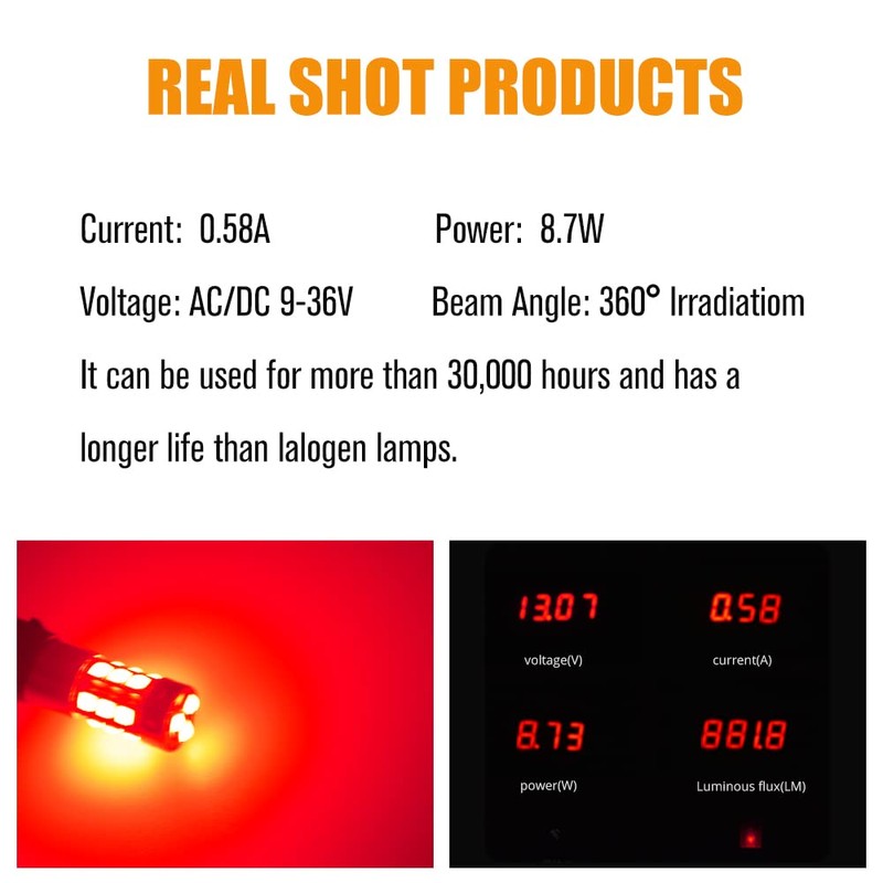 2pcs AC/DC 9-36V H21W LED Bulbs Red,Error Free BAY9S 64136
