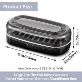 Bar Soap Travel Case with Lid Large Bar Soap Holder Travel Soap Container Shampoo and Conditioner Bar Container Soap Dish with Draining Layer for Camping, Gym, Bathroom Max,Black