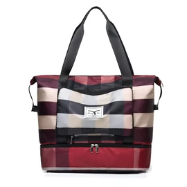 NWLR New Foldable Dry/Wet Separation Travel Duffel Bag with Shoe Compartment Large Capacity Folding Weekender Overnight Bag Lightweight Waterproof Gym Tote Bag (B-Red)