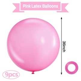 KAWKALSH Pink Balloons 9pcs 36 Inch Extra Large Big Jumbo Giant Matte Pink Balloons for Baby Shower Valentine's Day Princess Bridal Shower Bachelorette Birthday Party Decorations