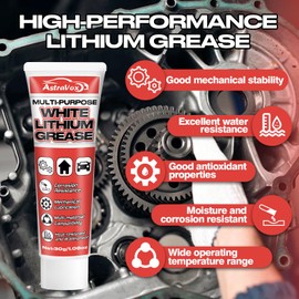 AstraVox White Lithium Grease, Multi-Purpose Lubricant Lithium Grease with Brush for Hinges, Bearings, Gears, and Garage Doors, Ideal for Automotive, Marine, Industrial, and Household Use (2)
