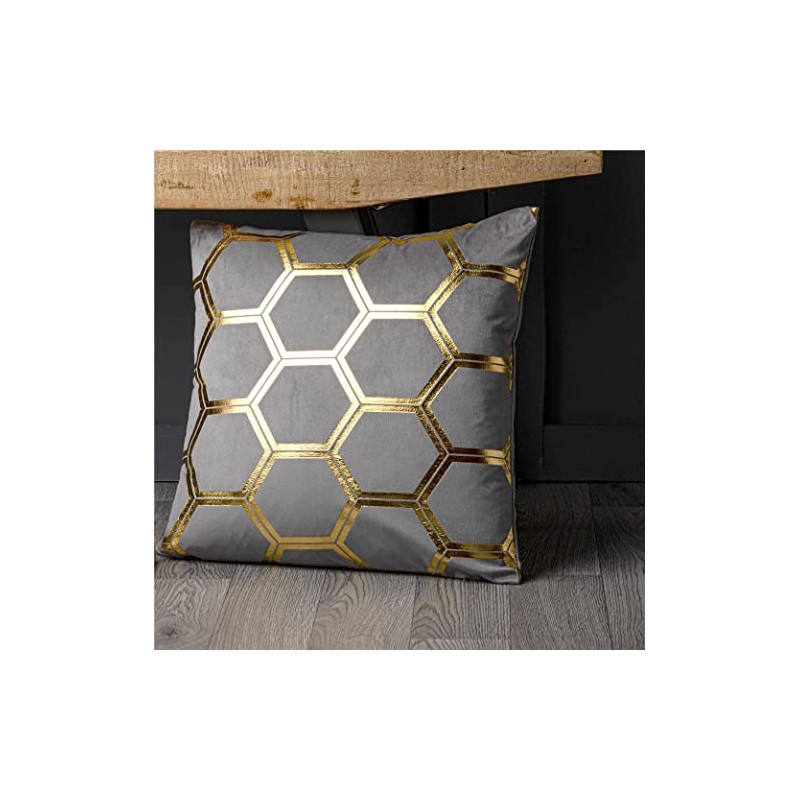 Red Rainbow Gold Metallic Honeycomb Hexagon Design Velvet Cushion Cover
