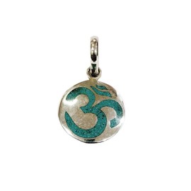 Handmade Om Pendant with Turquoise Gemstone Inlay 925 Sterling Silver Plated Spiritual Peace and Harmony Jewellery for Women and Men