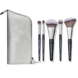 BK BEAUTY BRUSHES - ANGIE HOT & FLASHY Travel Brush Set with Pouch - Foundation Makeup Brushes - Brush for Liquid or Cream Foundations - Under-Eye Concealer | Bronzer, Blush & Highlighter Makeup Brush